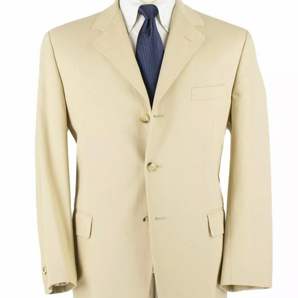 Ekino Sartorial Tan Cotton Twill Top Stitch Dual Vents Jacket 44R